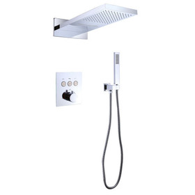 2-Spray Patterns Wall Mount Dual Shower Heads and Handheld Shower with Pressure Balance Valve in Chrome W105960164