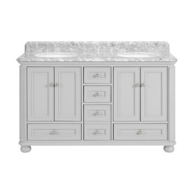 60" Bathroom Vanity with Carrara Natural Marble Top and Backsplash, Bathroom Storage Cabinet with Doors and Drawers in Gray P-W1059P155206
