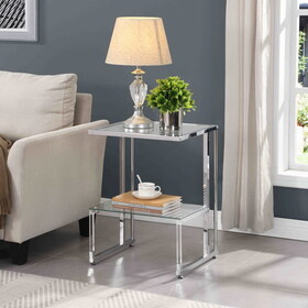 Silver Chrome Side Table, 2-Tier Acrylic Glass End Table for Living Room&Bedroom W1071106953