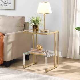 Golden Side Table, 2-Tier Acrylic Glass End Table for Living Room&Bedroom W1071106954
