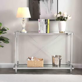 43.31" Chrome Glass Sofa Table, Acrylic Side Table, Console Table for Living Room& Bedroom W1071121015