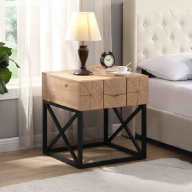 21.65" Luxury Night Stand with Drawer, Metal and Wood End Table,Industrial Bedside Table for Living Room, Bedroom&Office W1071134243