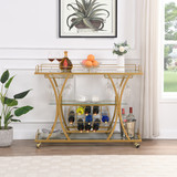 Golden Bar Cart with Wine Rack Tempered Glass Metal Frame Wine Storage W107143588