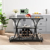 Industrial Bar Cart Kitchen Bar&Serving Cart for Home with Wheels 3 -Tier Storage Shelves W107164992