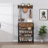 Entryway 4-Tier Shoe Rack with Hall Tree, One Set Entryway Show Rack with Storage and Hooks W107164999