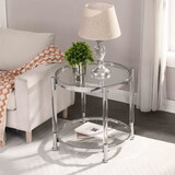 W82153571 Contemporary Acrylic End Table, Side Table with Tempered Glass Top, Chrome/Silver End Table for Living Room&Bedroom W107194357