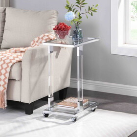 W82153573 Chrome Glass Side Table, Acrylic End Table, Glass Top C Shape Square Table with Metal Base for Living Room, Bedroom, Balcony Home and Office W107194388