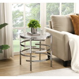 Modern Round End Table with Sintered Stone Top, Chrome/ Silver End Table for Living Room 20.67