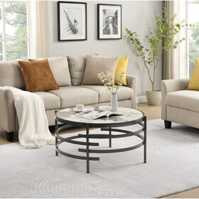 32.48" Round Coffee Table with Sintered Stone Top&Sturdy Metal Frame, Modern Coffee Table for Living Room, Darker Gray W1071P144307