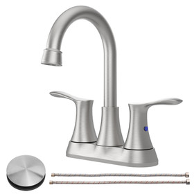 Bathroom Faucet Brushed Nickel, 4" 2-Handle centerset basin faucet with Pop-up Drain & Supply Lines 11 W108343456