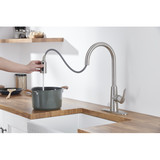 Kitchen Sink Faucet with Pull Out Sprayer Brushed Nickle,Stainless Steel High Arc Kitchen Sink Faucet, 3 Way Setting Single Handle Kitchen Faucets with Deck Plate W108347967