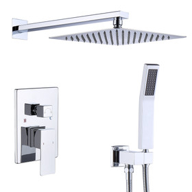 Shower System Shower Faucet Combo Set Wall Mounted with 12" Rainfall Shower Head and Handheld Shower Faucet, Chrome Finish with Brass Valve Rough-in W108352459