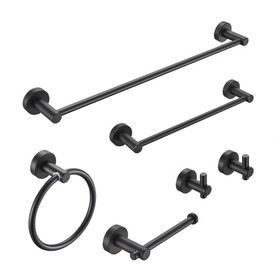Bathroom Hardware Set, Thicken Space Aluminumm 6 pcs Towel Bar Set- Matte Black 24 inches Wall Mounted W108357971