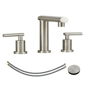 Brushed Nickel Widespread Bathroom Faucet, Waterfall Bathroom Faucets for Sink 3 Hole, 2-Handles Vanity Faucet with Pop Up Drain assembly and Lead-Free Supply Hose, 8-inch