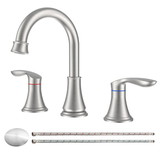 2-Handle 8 inch Widespread Bathroom Sink Faucet Brushed Nickel Lavatory Faucet 3 Hole 360 Swivel Spout Vanity Sink Basin Faucets with Pop Up Drain assembly and Cupc Water Supply Hosesand Supply Hoses