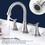 2-Handle 8 inch Widespread Bathroom Sink Faucet Brushed Nickel Lavatory Faucet 3 Hole 360&#176; Swivel Spout Vanity Sink Basin Faucets with Pop Up Drain assembly and cUPC Water Supply Hoses