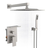 Rainfall Shower System with Storage Rack *10 inch Shower Faucet Set Brushed Nickel with High Pressure with Square Shower Head Luxury Shower Set Wall Mount W1083P164714