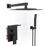 Rainfall Shower System with Storage Rack *10 inch Shower Faucet Set Matte Black with High Pressure with Square Shower Head Luxury Shower Set Wall Mount W1083P164715