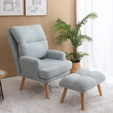 Accent Chair with Ottoman Set, Fabric Armchair with Wood Legs and Adjustable Backrest, Mid Century Comfy Lounge Chair for Living Room, Bedroom, Reading Room and Study