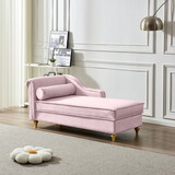 Upholstery Chaise Lounge Chair with Storage Velvet (Pink)