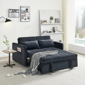 55.5" Twins Pull Out Sofa Bed Black Velvet