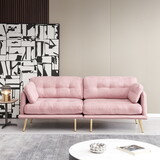 3 seat sofa with gold metal legs soft with cotton linen fabric pink