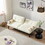 Convertible Sofa Bed Futon with Solid Wood Legs Linen Fabric Ivory W1097125596
