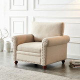 Living Room Sofa Single Seat Chair with Wood Leg Beige Fabric W109747328