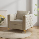 Accent Chair for Living Room Upholstered Arm Chair with Metal Legs Beige Velvet W1097P195137