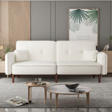 Futon Sofa Bed for Living Room with Solid Wood Leg in White Fabric W1097S00012