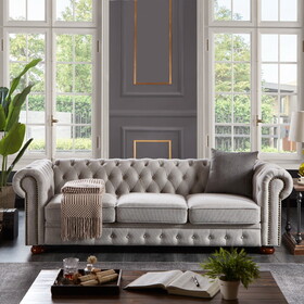 Chesterfield sofa in linen fabric (Light Grey)