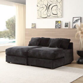 74.8" Modern Luxury Twins Sofa Couch for Living Room Quality Corduroy Upholstery Sleeper Sofa Bed Daybed Black