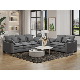 2 Pieces Sofa Couch 3-Seater and Loveseat with Pillows Polyester Upholstered Duck Down Filled Cushion Sofa Set for Living Room Apartment,Grey