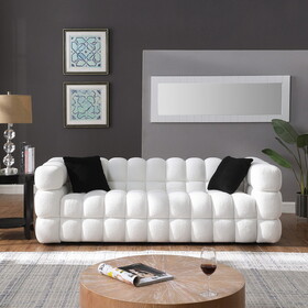 84.3 length,35.83" deepth,human body structure for USA people, marshmallow sofa,boucle sofa,White color,3 seater