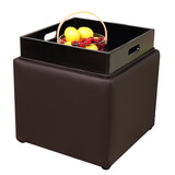 Square Storage Ottoman with Tray Faux Leather Upholstered Footrest Stool, Seat as Side Coffee Table for Living Room