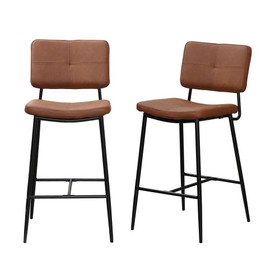 Bar Stools Set of 2, 25" Hight Back Stool Upholstered Counter Chair Heavy-Duty Steel Frame Pub Breakfast Bar Chairs for Kitchen, Brown