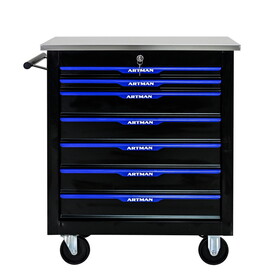 7 Drawers Multifunctional Tool Cart With Wheels-Black+Blue W1102P182238