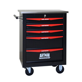 5 Drawers Multifunctional Tool Cart with Wheels,Metal Rolling Tool Cart Storage for Garage Workshop Warehouse Repair Shop--with Stainless Steel Roof- BLACK&RED W1102P245250