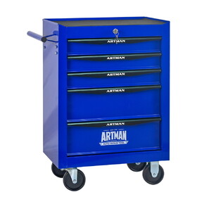 Rolling Metal Tool Chest with 5 Drawers, 20" 5-Drawer Tool Chest Cabinet with Ball Bearing Drawer Slides, Steel Tool Storage Box Organizer -BLACK&BLUE
