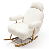 Sherpa Fabric Nursery Rocking Chair, Accent Upholstered Rocker Glider Chair for Baby and Kids, Comfy Armchair with Gold Metal Frame, Leisure Sofa Chair/Office, Beige