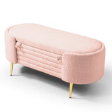 End of Bed Bench with Storage Upholstered Sherpa Fabric Large Storage Bench Ottoman Shoe Stool Long Bench Window Sitting Toy Storage Bench for Bedroom, Living Room, Entryway, Pink