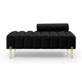 53.2" Width End of Bed Bench Sherpa Fabric Upholstered 2 Seater Sofa Couch Entryway Ottoman Bench Fuzzy Sofa Stool Footrest Window Bench with Gold Metal Legs for Bedroom Living Room,Black
