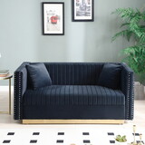 Contemporary Vertical Channel Tufted Velvet Sofa Loveseat Upholstered 2 Seater Couch for Living Room Apartment with 2 pillows,Black W1117127172