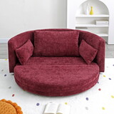 Foldable Sleeper sofa bed, Floor Sofa Chair Bed,multi-functional, circular bed, adjustable Futon Sofa Folding Lazy Sofa couch,double, for balcony,living room, sitting and sleeping sofa,Burgundy