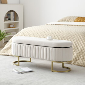 Storage Bench Bedroom Bench, Velvet Oval Upholstered End of Bed Bench with Golden Metal Legs,50"Modern Storage Ottoman Bench for Bedroom, Living Room,Entryway,Window, Beige W1117P176445