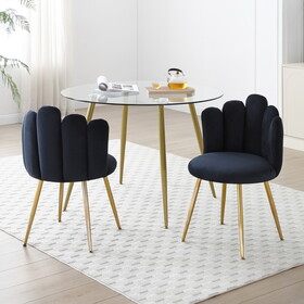 Modern Velvet Dining Chairs Set of 2, Upholstered Woven Dining Chair with Golden Metal Legs, Upholstered Dining Chairs for Dining Room, Kitchen, Vanity, Living Room W1117P180621