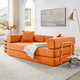 Modern Sofa Fold-Out Sofa Bed, Convertible Chair Floor Couch with Removable Backrest, Comfy Sofa King Size Sofa Bed for Living Room, Bedroom, Corduroy Fabric (ORANGE)
