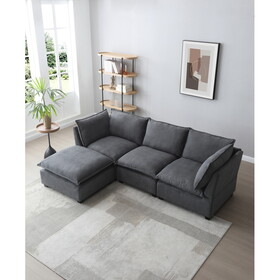 Modern Sectional Sofa,L-Shape Linen Fabric Corner Couch Set with Convertible Ottoman for Living Room, Apartment, Office,Grey,3 Colors