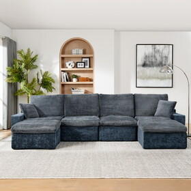 142" Cloud Sectional Couch with Comfy Chaise,U Shaped Modern Modular Sofa with Deep Seat,No assembly Required Couch for Living Room Lounge,Blue W1117S00236