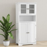 Tall Bathroom Storage Cabinet with Glass Doors & Adjustable Shelves, Freestanding Floor Cabinet with Open Shelf, Kitchen Cupboard for Bathroom, Living Room, Kitchen-White W1120123529